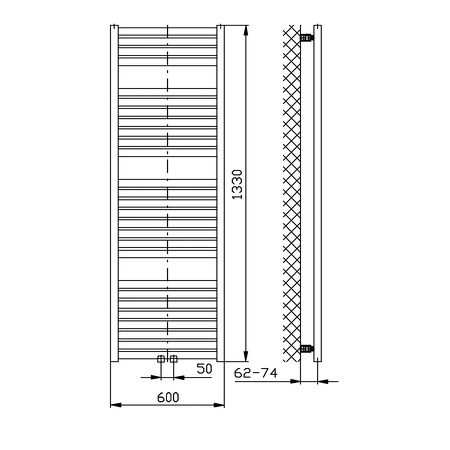 TONDI otopné těleso rovné 600x1330 mm, středové připojení, černá mat