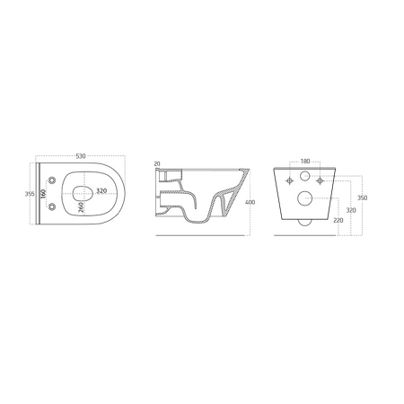 AVVA závěsná WC mísa Rimless s bidet. sprškou, 35,5x53 cm, černá mat