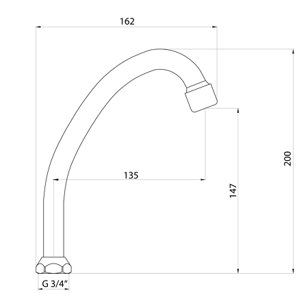 Universální výtokové ramínko k baterii, 135 mm, typ-J, chrom