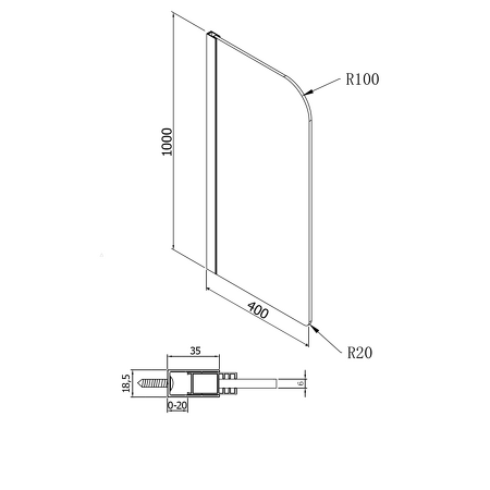 Oddělovací stěna mezi pisoáry 40x100cm, matné sklo