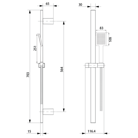Sprchová souprava hranatá, posuvný držák 700mm, černá mat