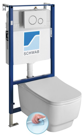 Závěsné WC BELLO Rimless s podomítkovou nádržkou a tlačítkem Schwab, bílá