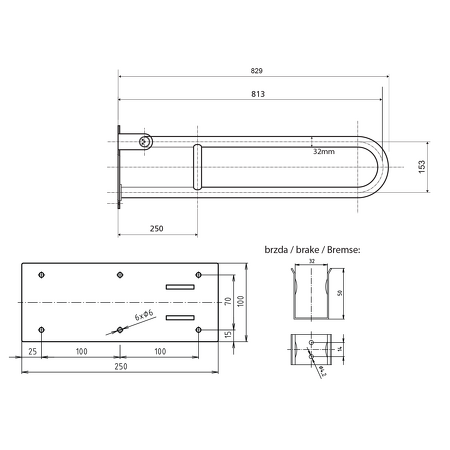 Madlo sklopné 813mm, bílá