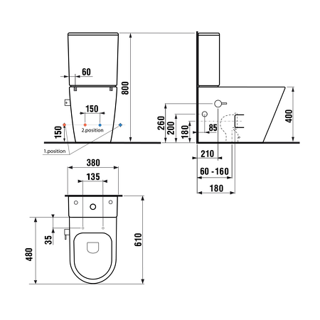 PACO RIMLESS WC kombi, integrovaná baterie a bidet. sprška, spodní/zadní odpad, bílá