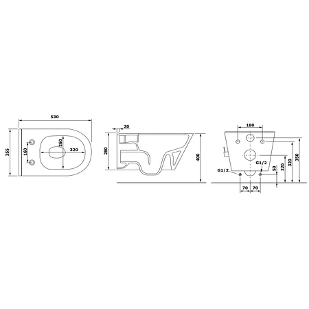 AVVA závěsná WC mísa Rimless, integrovaná baterie a bidet. sprška, 35,5x53 cm, černá mat