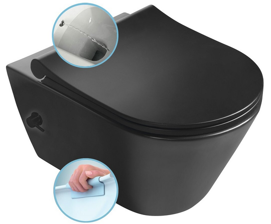 AVVA závěsná WC mísa Rimless, integrovaná baterie a bidet. sprška, 35,5x53 cm, černá mat