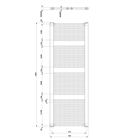 DIRECT otopné těleso s bočním připojením 750x1850 mm, 1439 W, bílá