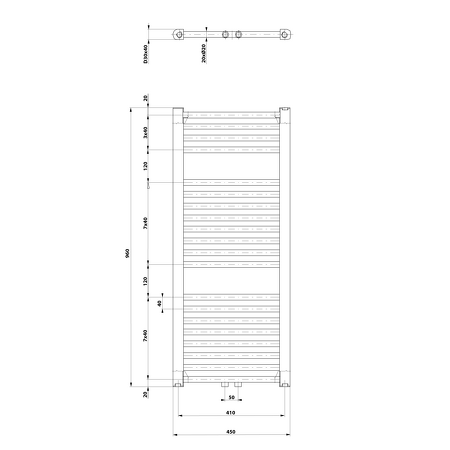 DIRECT otopné těleso se středovým připojením 450x960 mm, 447 W, bílá