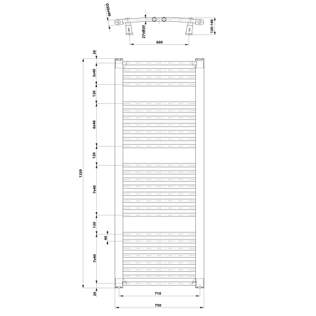 ORBIT otopné těleso s bočním připojením 750x1320 mm, 996 W, bílá
