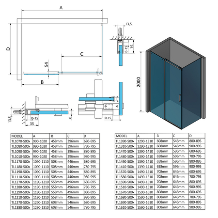 THRON LINE ROUND obdélníkový sprchový kout 1000x800mm, kulaté pojezdy