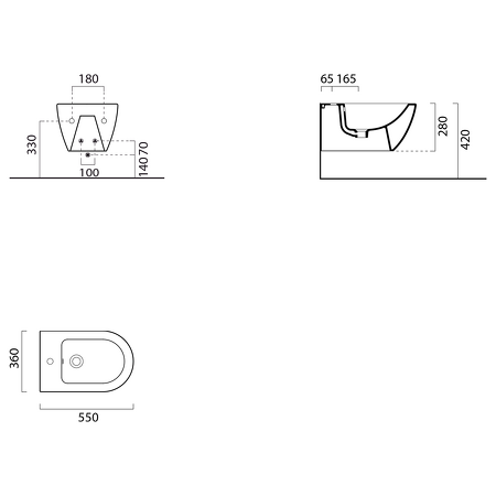 PURA bidet závěsný, 36x55 cm, creta mat