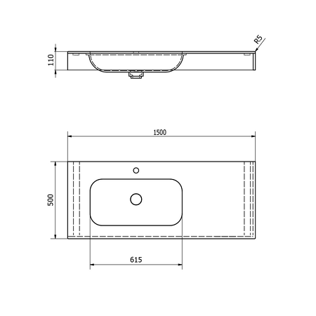 EMICO umyvadlo, Rockstone, 150x50cm, límec L, levé, bílá mat