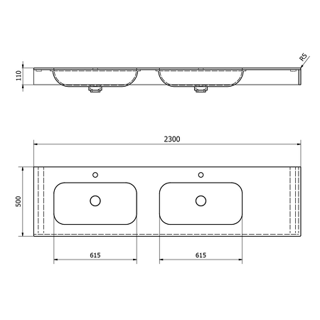 EMICO dvojumyvadlo, Rockstone, 230x50cm, límec L, levé, bílá mat