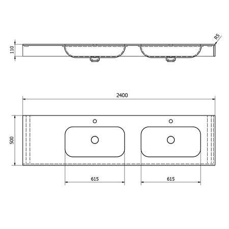 EMICO dvojumyvadlo, Rockstone, 240x50cm, límec L, pravé, bílá mat