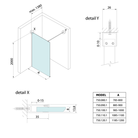 SPITZA sprchová zástěna WALK-IN, 1200 mm