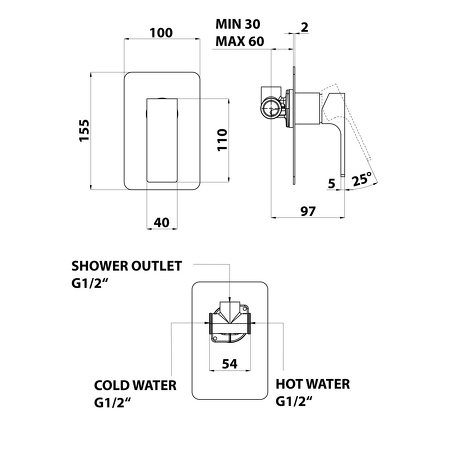 FORATA podomítková sprchová baterie, 1 výstup, chrom