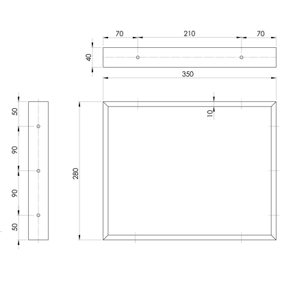 Podpěrná konzole 350x280x40mm, lakovaná ocel, černá mat, 1 ks