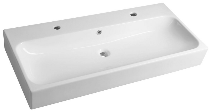 TORIDI keramické umyvadlo 101x46,5cm, 2 otvory pro baterii, bílá