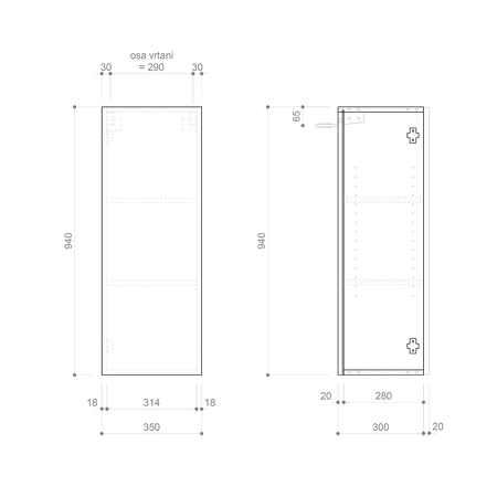 ESPACE skříňka 35x94x32cm, 1x dvířka, levá/pravá, dub alabama