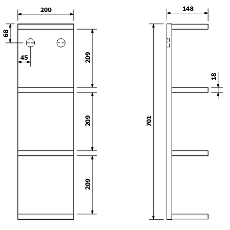 RIWA otevřená police 20x70x15cm, dub alabama