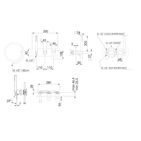 PAX podomítková sprchová baterie s ruční sprchou, 2 výstupy, bílá mat