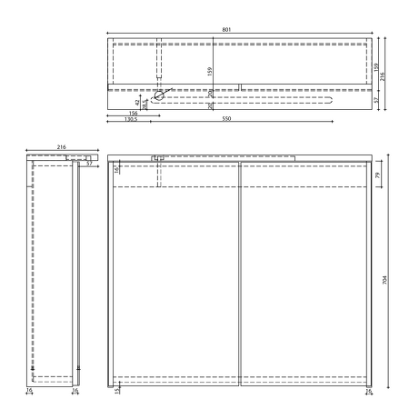 KAWA STRIP galerka s LED osvětlením 80x70x22cm, bílá