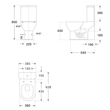 DARIO RIMLESS WC kombi mísa s nádržkou, spodní/zadní odpad, bílá