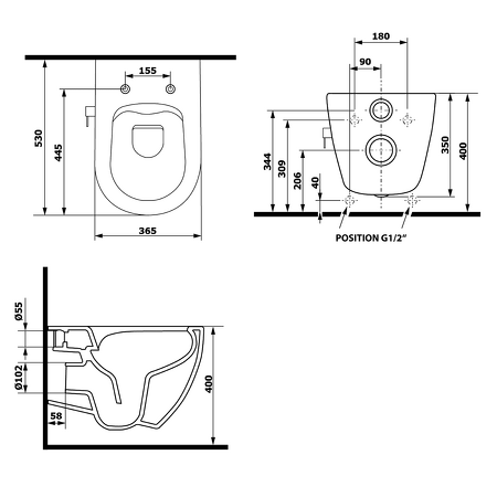 INFINITY CLEANWASH závěsná WC mísa Rimless, integrovaná baterie a bidet. sprška, 36,5x53cm, bílá