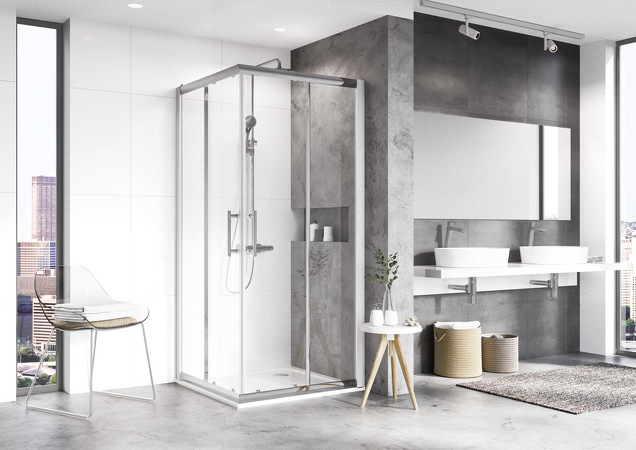 AKCE - Sprchový kout čtverec Bright Alu/Transparent + vanička z litého mramoru 90 cm