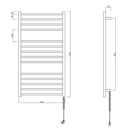 REDONDO elektrický sušák ručníků, kulatý, 630x1160 mm, 130 W, nerez lesk