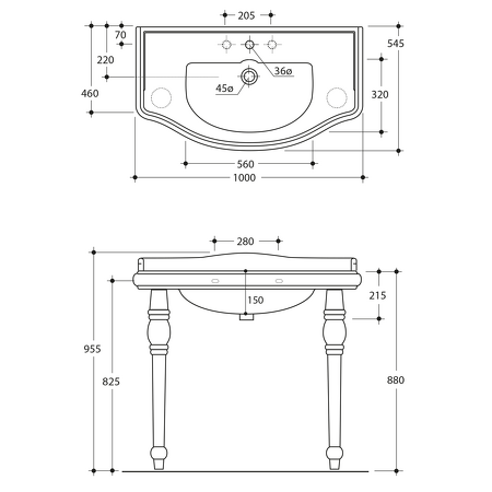 RETRO keramické umyvadlo 100x54,5cm, černá mat
