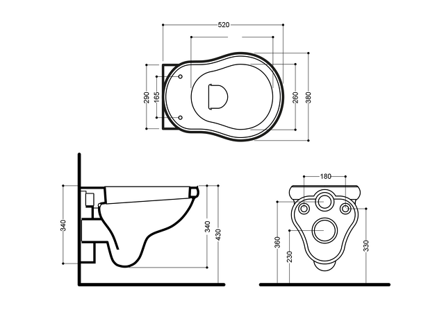 RETRO závěsná WC mísa, 38x52cm, černá mat
