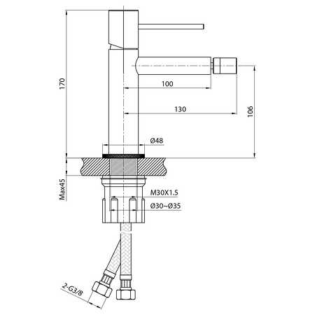 SOLARIS stojánková bidetová baterie bez výpusti, černá/měď mat
