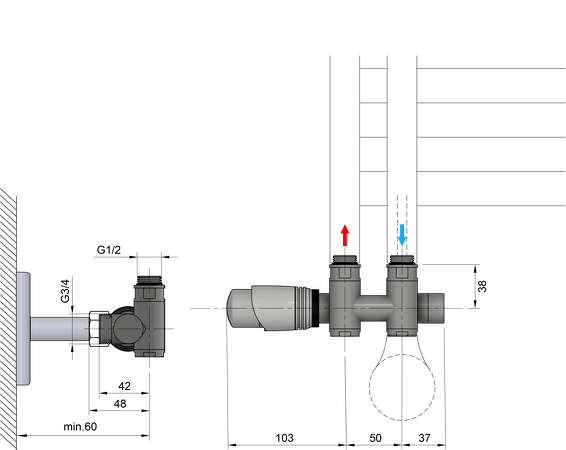 WICHER COMBI připojovací sada termostatická pro středové připojení 50mm, chrom