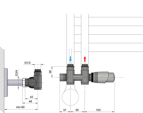 WICHER COMBI připojovací sada termostatická pro středové připojení 50mm, chrom