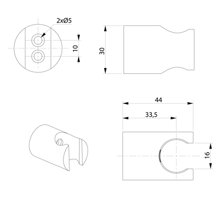 Držák sprchy kulatý, pevný, černá mat