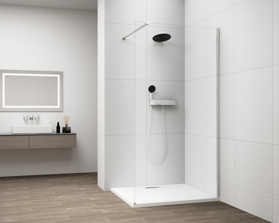 ESCA CHROME jednodílná sprchová zástěna k instalaci ke stěně, sklo čiré, 700 mm