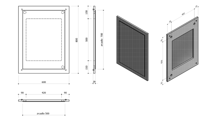 NIROX zrcadlo v rámu 600x800mm, antracit matný