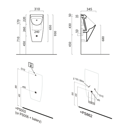 COMMUNITY urinál se zakrytým přívodem vody, 31x65cm, cenere mat
