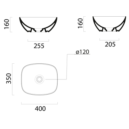 NUBES keramické umyvadlo na desku 40x35cm, cenere mat