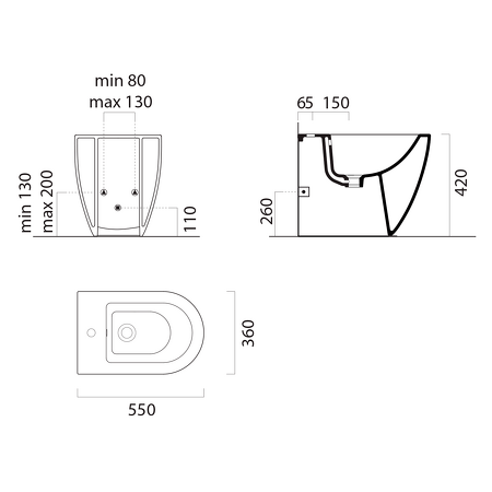 PURA BIG bidet stojící 36x55cm, černá mat