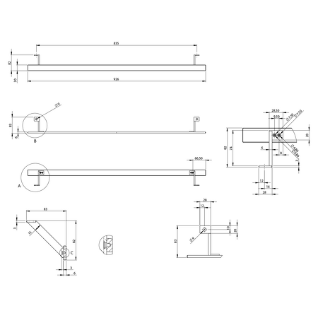 PURA čelní držák ručníků 102cm, chrom