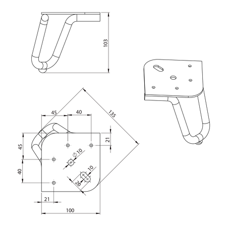 Nábytková nožička, výška 103mm, černá mat