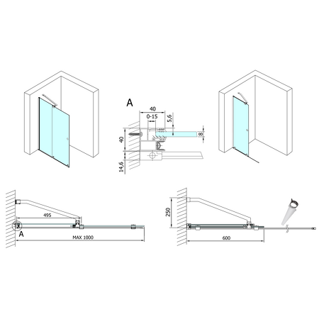 MODULAR SHOWER zástěna s pojezdy 1000 mm, černá