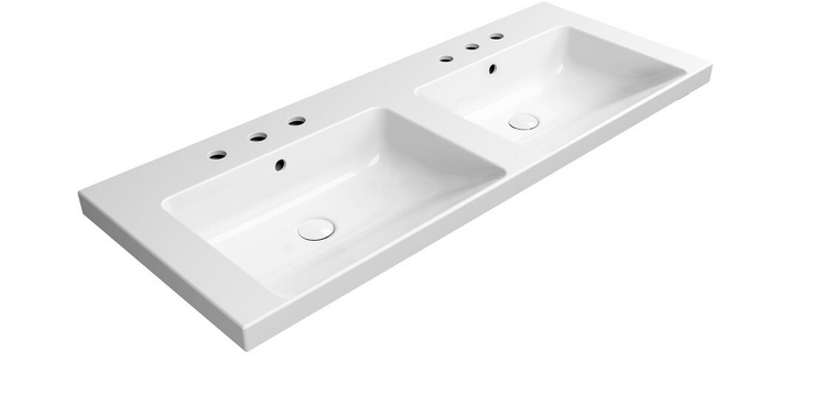 NORM keramické dvojumyvadlo 125x50cm, 3 otvory, bílá ExtraGlaze