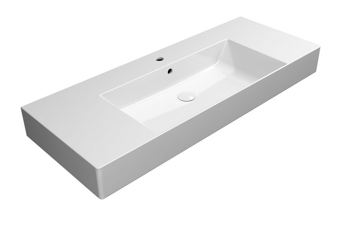 KUBE X keramické umyvadlo 120x47cm, s odkládacími plochami, broušená spodní hrana, bílá ExtraGlaze
