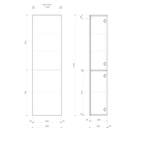 ESPACE skříňka 50x172x32cm, 2x dvířka, levá/pravá, verde strip