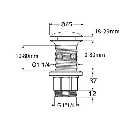 Umyvadlová výpust 5/4“, click-clack, betonová zátka, zelená