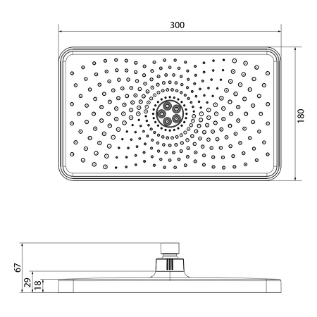 Hlavová sprcha, 300x180mm, ABS/černá mat