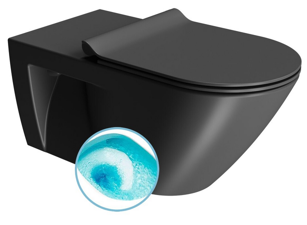 COMMUNITY závěsná WC mísa, Swirlflush, 36x70cm, černá dual-mat